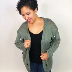 Iris & Rainbow Boutique #K714 Cheerful Pom Pom Sweater (Olive) New Arrivals