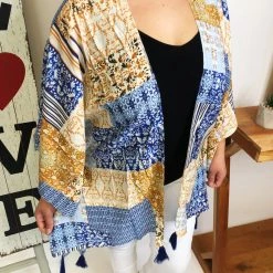 Iris & Rainbow Boutique New Arrivals #M166 One Right Now Kimono (Blue Mix)