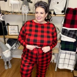 Iris & Rainbow Boutique #945 Red Buffalo Plaid PJ Set