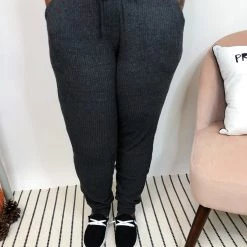 Iris & Rainbow Boutique New Arrivals #K903 All Day Comfy In Ribbed Joggers (Charcoal)