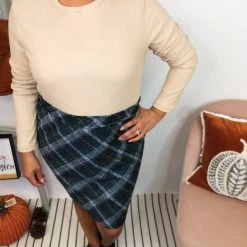 Iris & Rainbow Boutique #L200 Feeling Festive Plaid Dress (Taupe/Green)