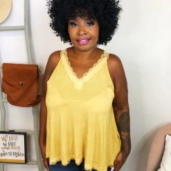 Iris & Rainbow Boutique New Arrivals #K804 Trapped In Lace Sleeveless POL Top (Yellow)