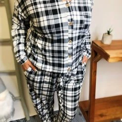 Iris & Rainbow Boutique #L523 The Perfect Plaid Match Set (White/Black)