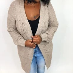 Iris & Rainbow Boutique New Arrivals #K755 Cords Of Love Cardigan (Taupe)