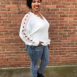 Iris & Rainbow Boutique New Arrivals #E51 Lorelai's Lacey Cut Out Sweater (Ivory)