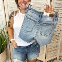 Iris & Rainbow Boutique New Arrivals #K187 Painting Rainbow Splatter Judy Blue Shorts