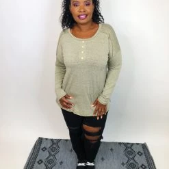 Iris & Rainbow Boutique New Arrivals #K718 October Skies Long Sleeve Top (Olive)