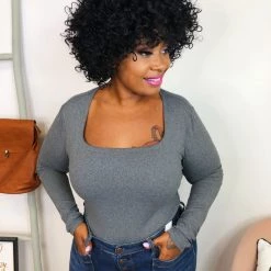 Iris & Rainbow Boutique New Arrivals #K780 All Squared Away Bodysuit (CHARCOAL)