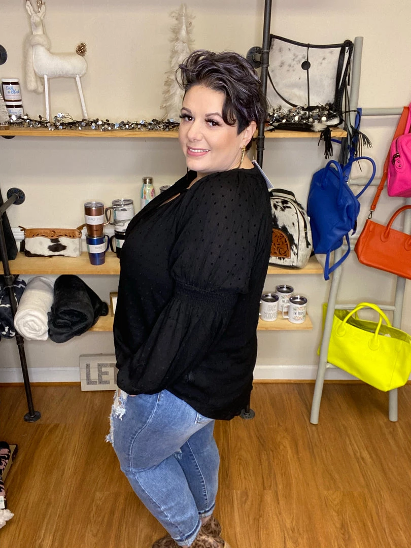 Iris & Rainbow Boutique #H263 Evening Cruise Swiss Dot Top (Black) New Arrivals 4 Iris & Rainbow Boutique #H263 Evening Cruise Swiss Dot Top (Black) New Arrivals