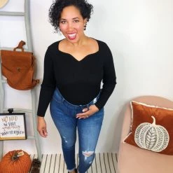 Iris & Rainbow Boutique #L199 Sweetheart Sweater Bodysuit (BLACK)