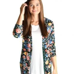 Iris & Rainbow Boutique #484 3/4 Sleeve Floral Snap Cardigan