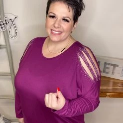 Iris & Rainbow Boutique #L537 The Perfect Shine Long Sleeve Top (Purple)