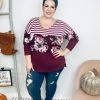 Iris & Rainbow Boutique #K963 Flowers And Stripes Long Sleeve (Burgundy)