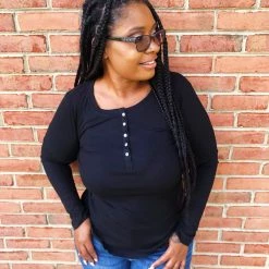 Iris & Rainbow Boutique New Arrivals #K660 Simply Sophisticated Long Sleeve Top (Black)