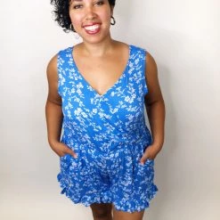 Iris & Rainbow Boutique New Arrivals #K521 Blue Sky Of White Flowers Romper