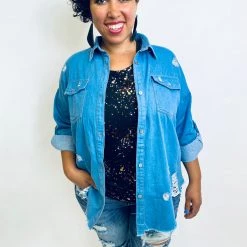 Iris & Rainbow Boutique #K449 Set Me Free Denim Distressed Top