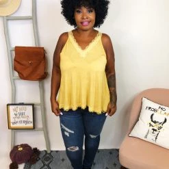 Iris & Rainbow Boutique New Arrivals #K804 Trapped In Lace Sleeveless POL Top (Yellow)