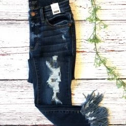 Iris & Rainbow Boutique New Arrivals #A111 Uptown Girl Destroyed Fringe Judy Blue Skinny Jeans