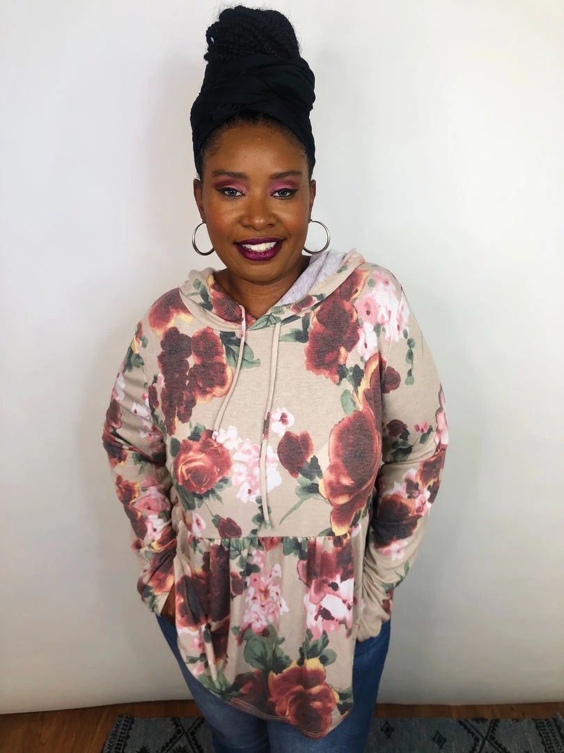 Iris & Rainbow Boutique New Arrivals #K648 Hawaiian Hush Babydoll Top (TAUPE/MAUVE) 3 Iris & Rainbow Boutique New Arrivals #K648 Hawaiian Hush Babydoll Top (TAUPE/MAUVE)