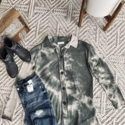 No Ship Drop Ship Speak My Peace Tie Dye Brushed Top In Vintage Olive