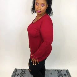 Iris & Rainbow Boutique #K711 Simple & Sweet Long Sleeve Top (WINE)