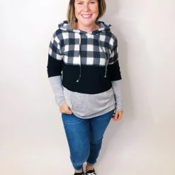 Iris & Rainbow Boutique New Arrivals #K573 Rocking The Plaid Color Block Hoodie