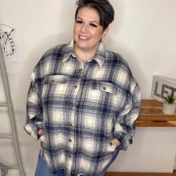 Iris & Rainbow Boutique #M112 Good Timing Plaid Shacket (Blue) New Arrivals