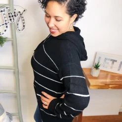 Iris & Rainbow Boutique #L558 Style Statements Hoodie (Black Off White) New Arrivals