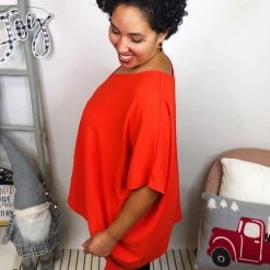 Iris & Rainbow Boutique #L241 Spicy Sophistication Poncho Top (Hot Coral) New Arrivals