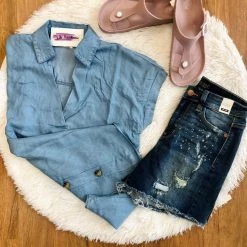 Iris & Rainbow Boutique #K183 Button Back Denim Top New Arrivals