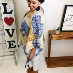 Iris & Rainbow Boutique New Arrivals #M166 One Right Now Kimono (Blue Mix)