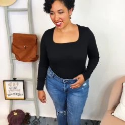 Iris & Rainbow Boutique New Arrivals #K779 All Squared Away Bodysuit (BLACK)