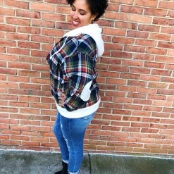 Iris & Rainbow Boutique #L329 Mahogany Plaid POL Shacket