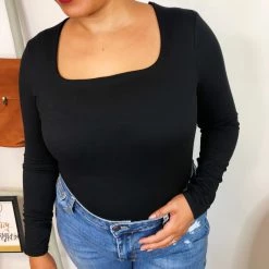 Iris & Rainbow Boutique New Arrivals #K779 All Squared Away Bodysuit (BLACK)