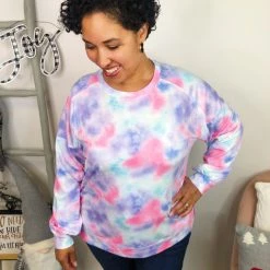 Iris & Rainbow Boutique New Arrivals #L262 Rainbow Clouds Tie Dye Pullover