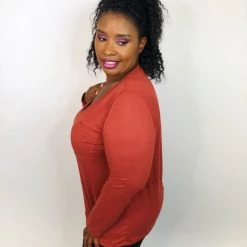 Iris & Rainbow Boutique #K710 Simple & Sweet Long Sleeve Top (RUST) New Arrivals