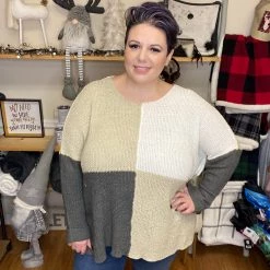 Iris & Rainbow Boutique #H158 Elegant Color Block Sweater New Arrivals