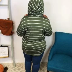 Iris & Rainbow Boutique #M543 Stripe It Up Hoodie With Elbow Patches (Olive)