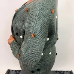 Iris & Rainbow Boutique #K714 Cheerful Pom Pom Sweater (Olive) New Arrivals