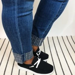 Iris & Rainbow Boutique #K900 Cuffed In Plaid Judy Blue Girlfriend Jeans