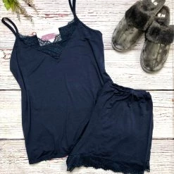 Iris & Rainbow Boutique #J296 Shimmy In The Dark Lounge Short Set (NAVY)