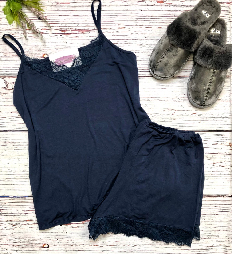 Iris & Rainbow Boutique #J296 Shimmy In The Dark Lounge Short Set (NAVY) 3 Iris & Rainbow Boutique #J296 Shimmy In The Dark Lounge Short Set (NAVY)