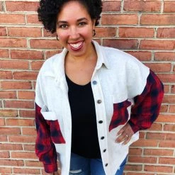 Iris & Rainbow Boutique #L336 Snowing On Plaid POL Shacket