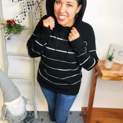 Iris & Rainbow Boutique #L558 Style Statements Hoodie (Black Off White) New Arrivals