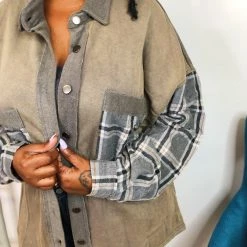 Iris & Rainbow Boutique New Arrivals #K838 Let In The Plaid POL Shacket (Ash Charcoal)