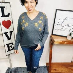 Iris & Rainbow Boutique New Arrivals #L920 Golden Touch Top (Heather Grey)