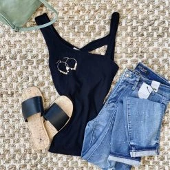 Iris & Rainbow Boutique New Arrivals #K452 Far Away Tank Top (Black)