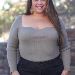 Iris & Rainbow Boutique #L445 Sweetheart Sweater Bodysuit (Olive) New Arrivals