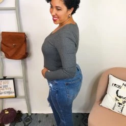 Iris & Rainbow Boutique New Arrivals #K780 All Squared Away Bodysuit (CHARCOAL)