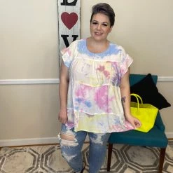 Iris & Rainbow Boutique New Arrivals #H532 Paint Me In Pastels Babydoll Top